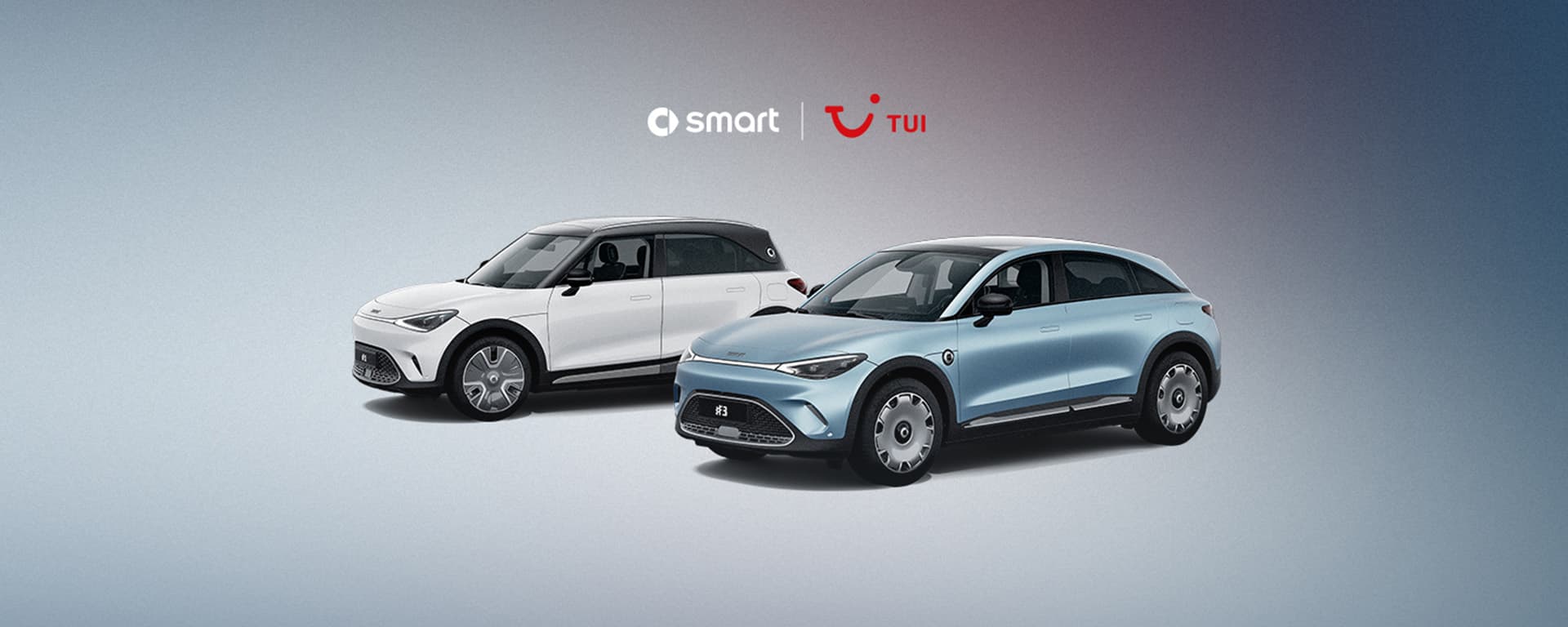 Zwei smart-Fahrzeuge fahren auf einer Küstenstraße, mit dem Meer im Hintergrund.