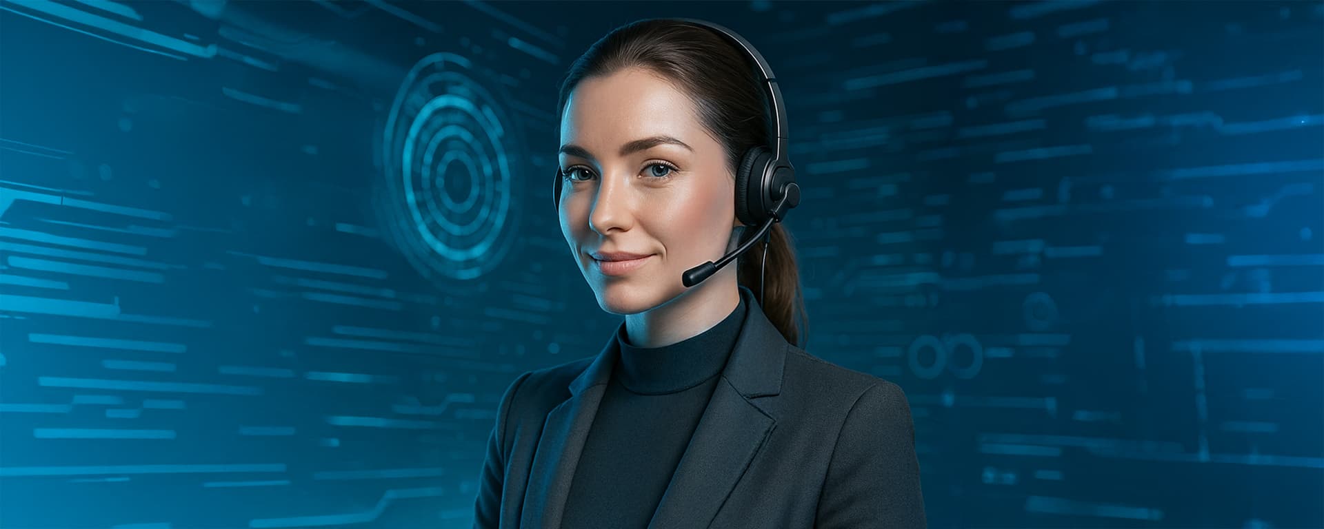 Ein KI-generiertes Bild einer Frau mit einem Headset.