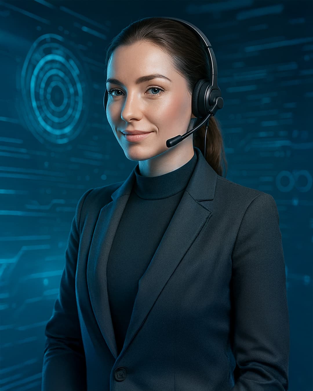Ein KI-generiertes Bild einer Frau mit einem Headset.