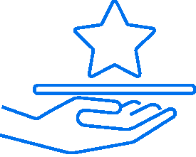 Ein stilisiertes Icon einer Hand, die ein Tablett hält über dem ein Stern schwebt.