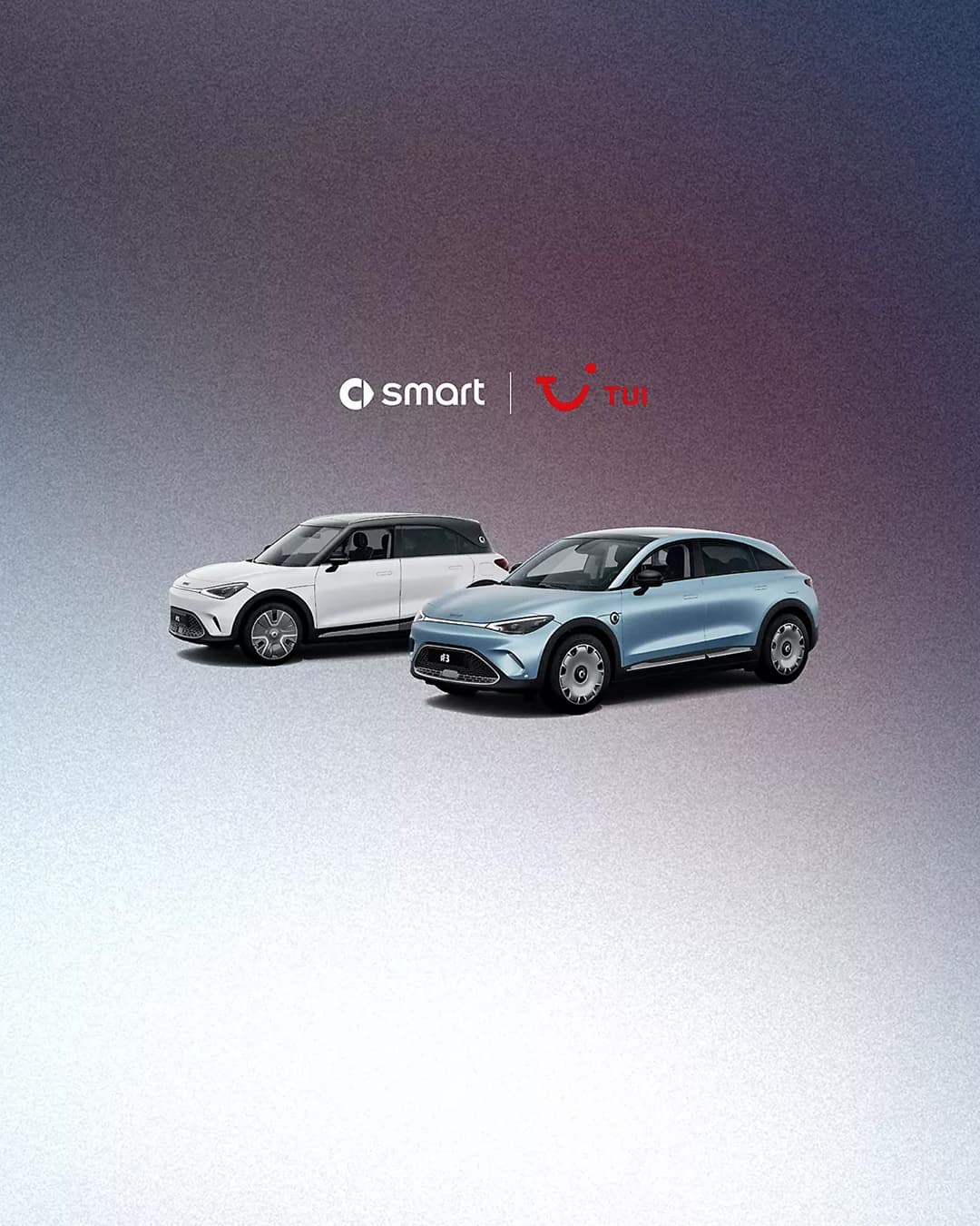 Zwei smart-Fahrzeuge fahren auf einer Küstenstraße, mit dem Meer im Hintergrund.