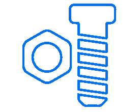 Ein stilisiertes Icon einer Schraube mit einer Mutter.